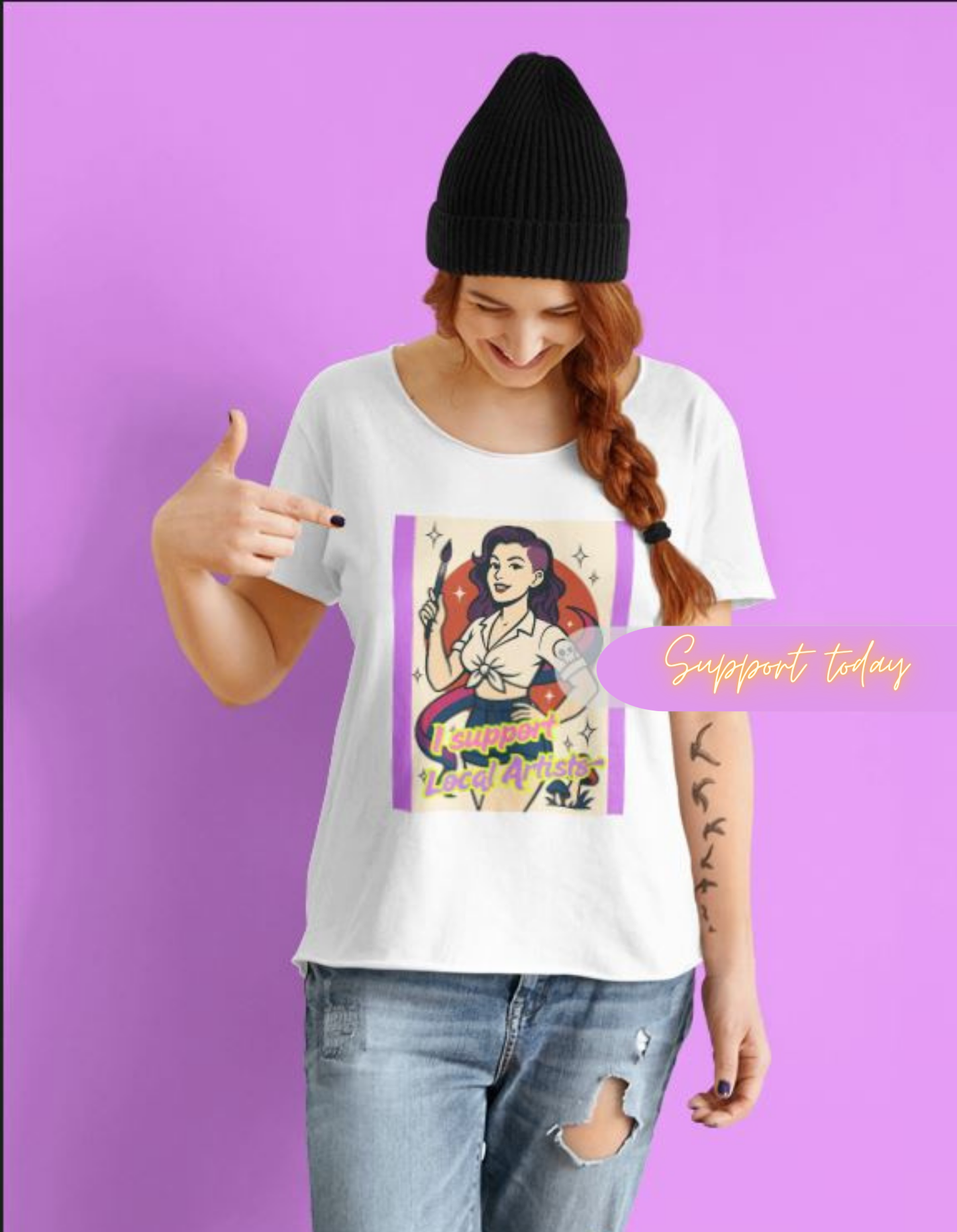 🎨 I Support Local Artists – Retro Pin-Up Tee